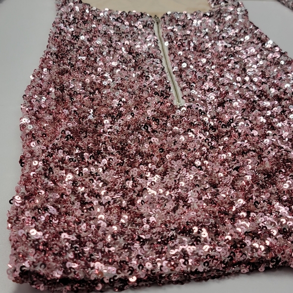 Hello Molly Pink Silver Sequin Long Sleeve Open Back Zip Up Mini Dress XS New - Picture 8 of 13